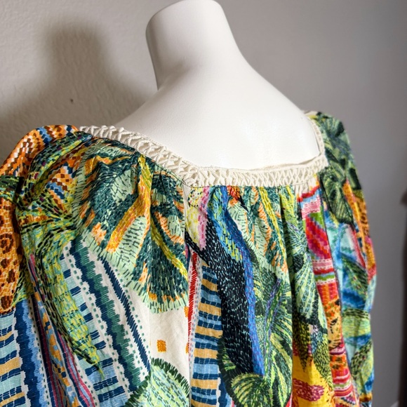 Farm Rio Anthropologie Lace Inset Peasant Blouse Tropical Print Small - Picture 6 of 11